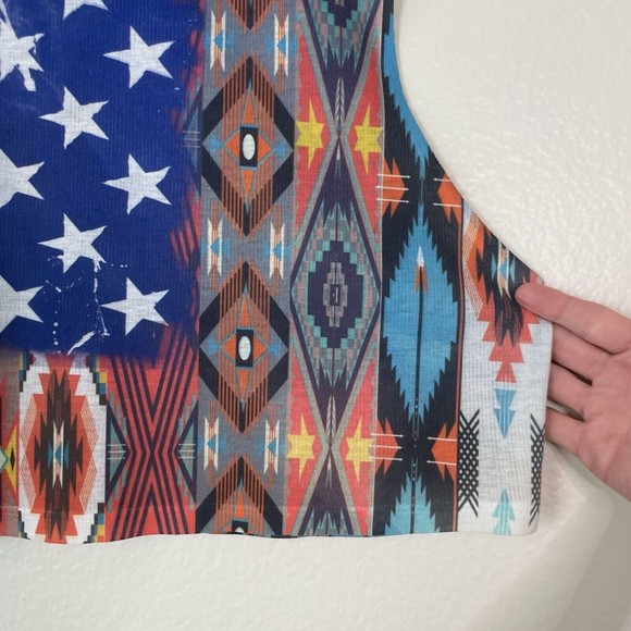 Motive Western Americana Tribal Aztec 4th Of July Cropped Sleeveless Top Small - Picture 12 of 12